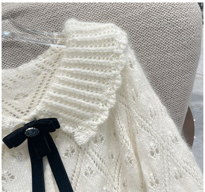 Collared Pointelle Button Up Cardigan