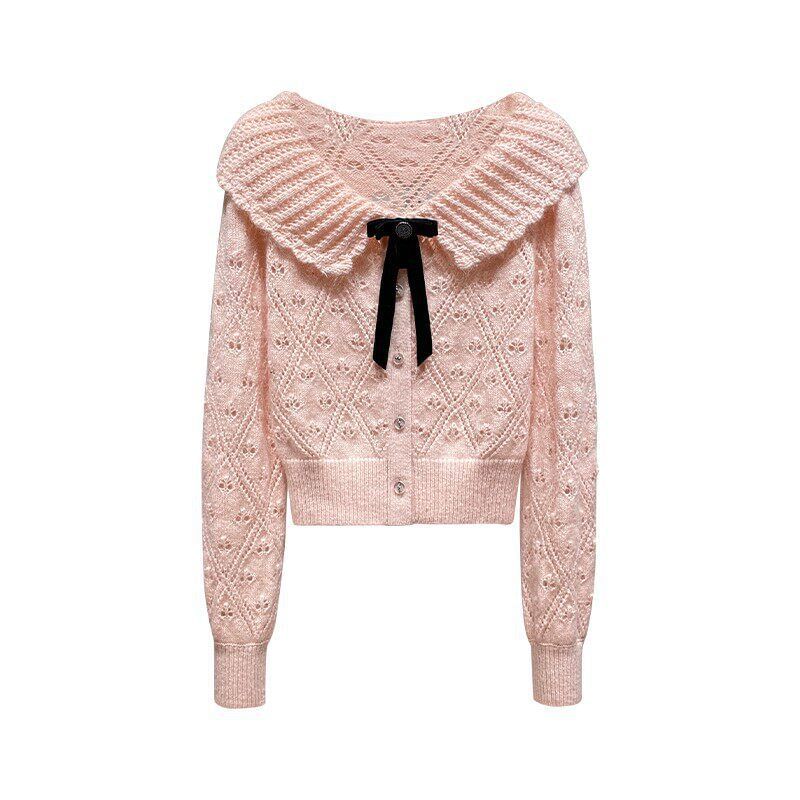 Collared Pointelle Button Up Cardigan
