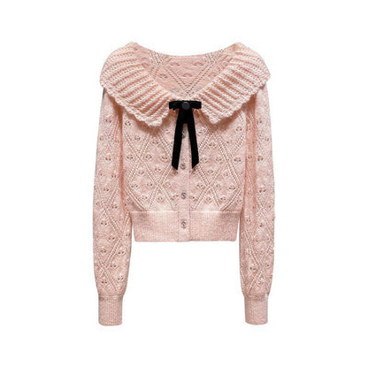 Collared Pointelle Button Up Cardigan