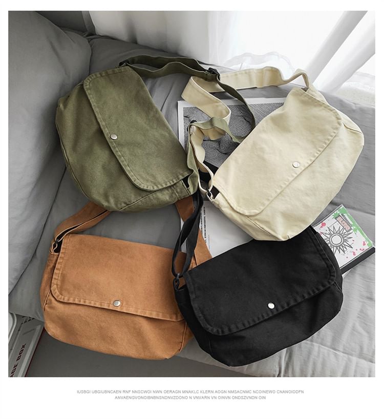 Plain Flap Canvas Crossbody Bag