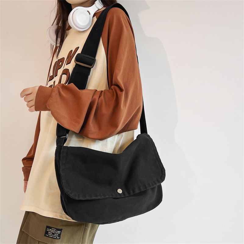 Plain Flap Canvas Crossbody Bag