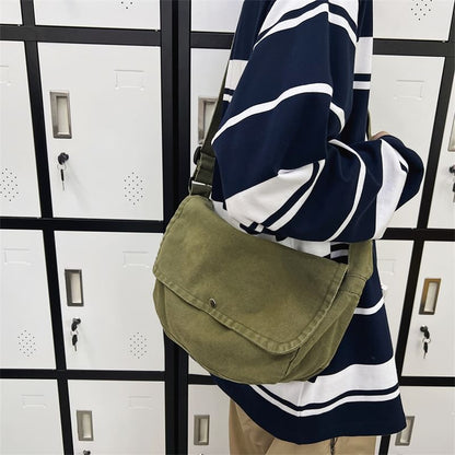 Plain Flap Canvas Crossbody Bag