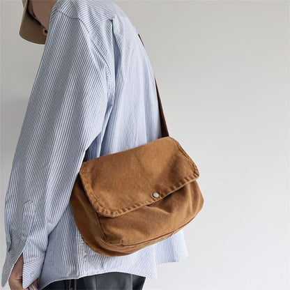 Plain Flap Canvas Crossbody Bag