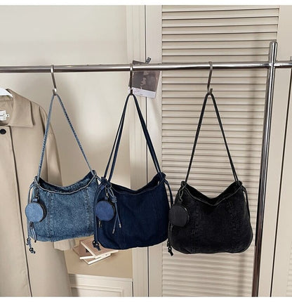Denim Shoulder Bag with Pouch
