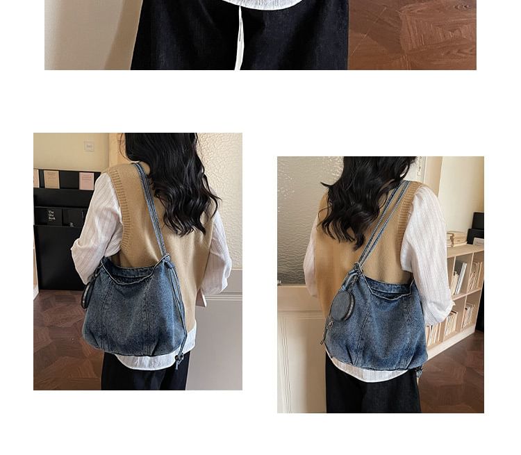 Denim Shoulder Bag with Pouch