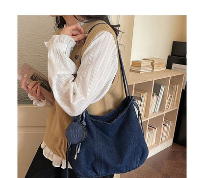 Denim Shoulder Bag with Pouch