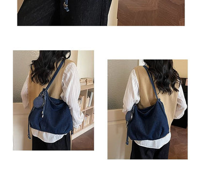 Denim Shoulder Bag with Pouch