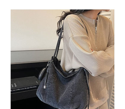 Denim Shoulder Bag with Pouch