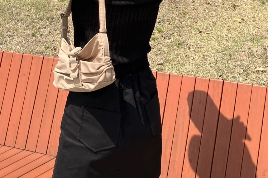 Set: Halter Plain Ribbed Knit Top + V-Neck Cardigan
