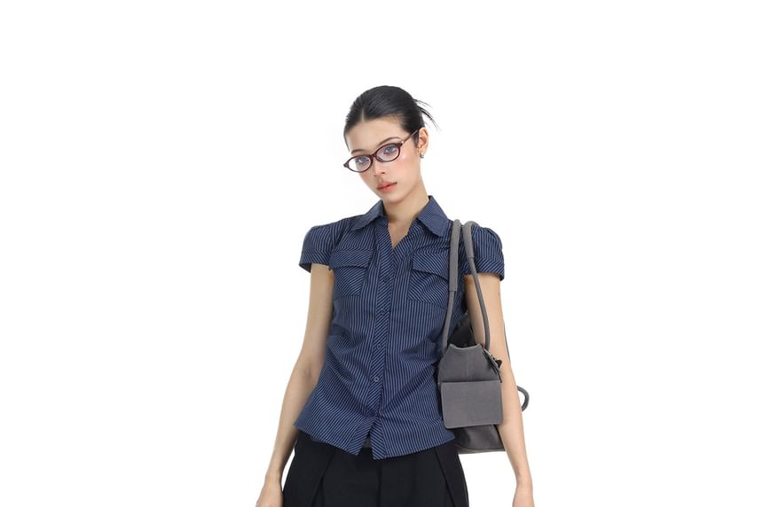 Short-Sleeve Striped Pocket Shirt