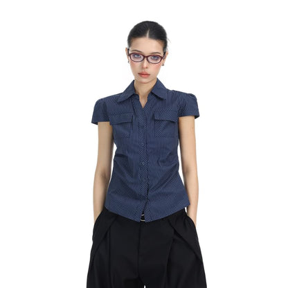 Short-Sleeve Striped Pocket Shirt