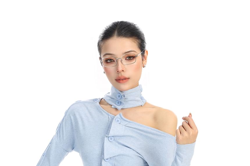 One-Shoulder Buttoned Ruched Long-Sleeve Tee