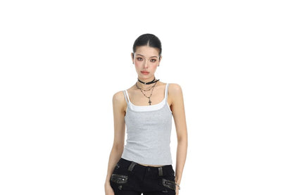 Two-Tone Mock Layered Camisole Top with Scoop Neck