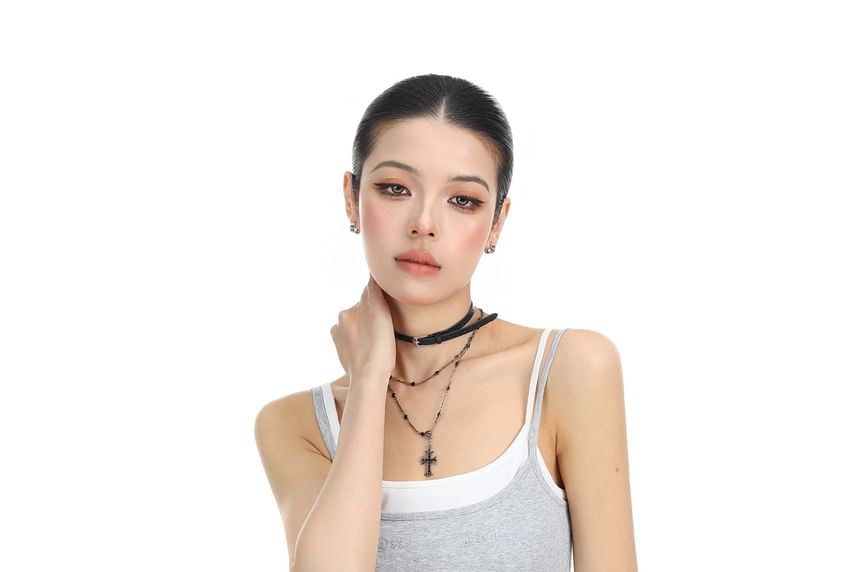 Two-Tone Mock Layered Camisole Top with Scoop Neck