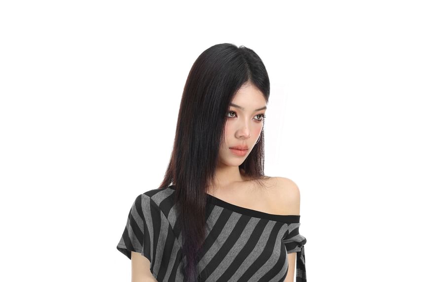 One-Shoulder Striped Knot Tee with Short Sleeves