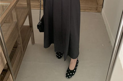 Long-Sleeve Stand Collar Tie-Front Blouse