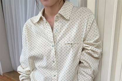 Dotted Collared Long Sleeve Shirt