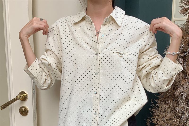 Dotted Collared Long Sleeve Shirt