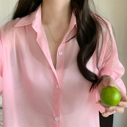 Sheer Collared Long Sleeve Shirt