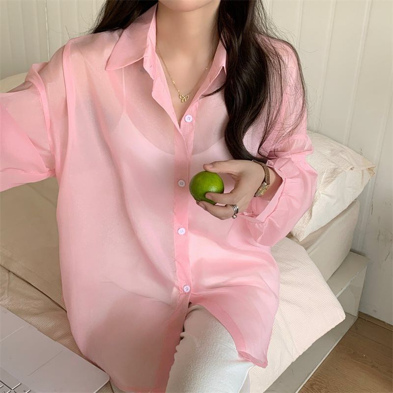 Sheer Collared Long Sleeve Shirt