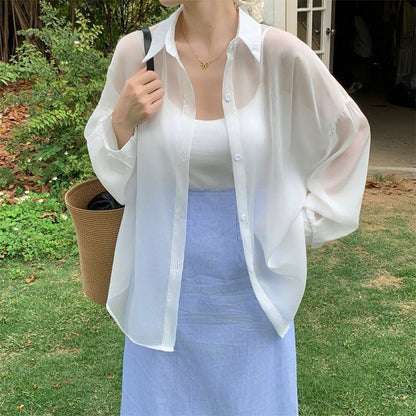 Sheer Collared Long Sleeve Shirt