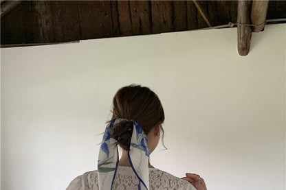 Lace Panel Tie Neck Long Sleeve Blouse