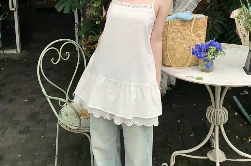 Ruffle Lace Trim Camisole Top