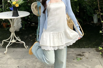 Ruffle Lace Trim Camisole Top