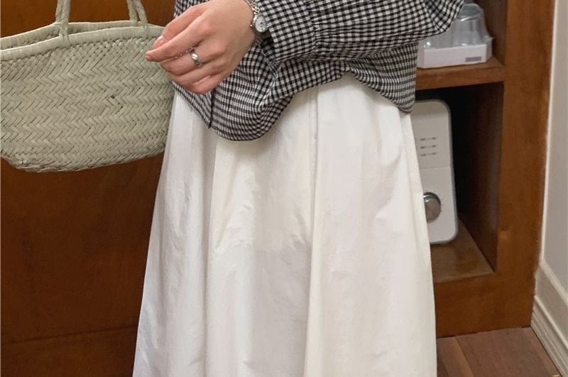 Plaid Collared Long Sleeve Blouse