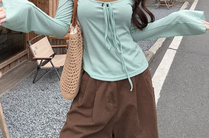 Tie-Front Scoop Neck Top with Camisole Set