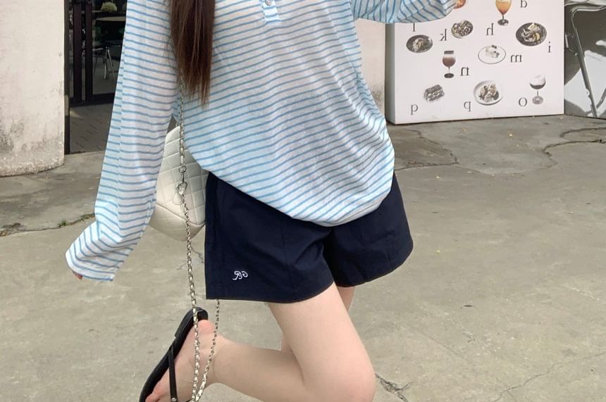 Henley Striped Long Sleeve Tee