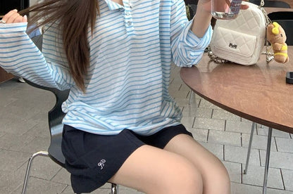 Henley Striped Long Sleeve Tee