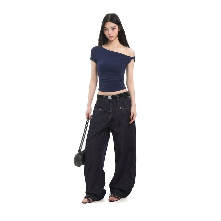 One-Shoulder Ruched Short Sleeve Top