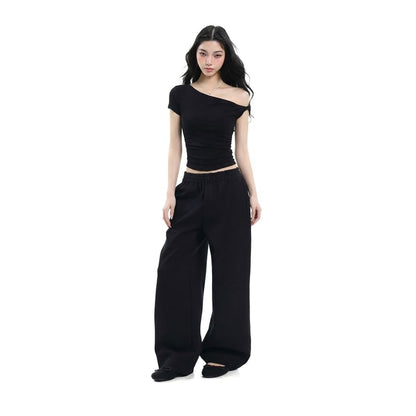 One-Shoulder Ruched Short Sleeve Top