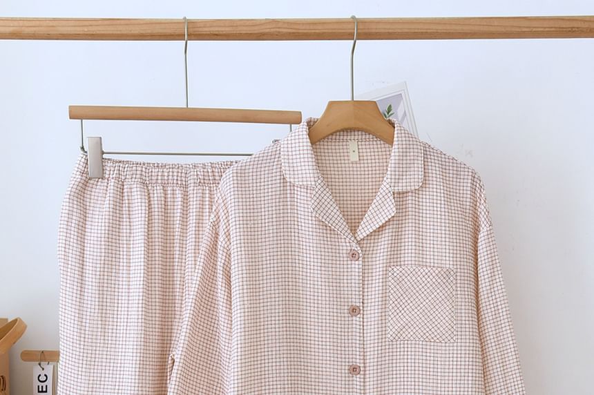 Plaid Long Sleeve Shirt and Pants Matching Set