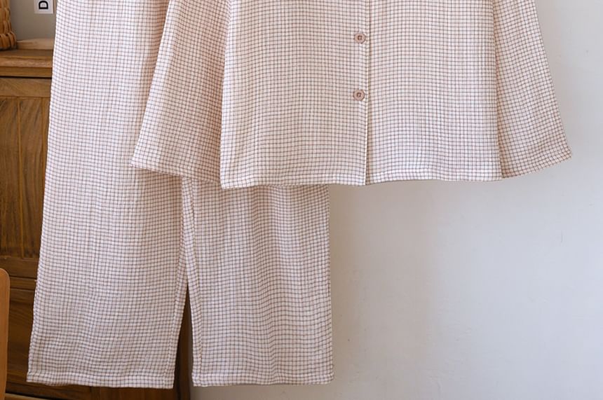 Plaid Long Sleeve Shirt and Pants Matching Set