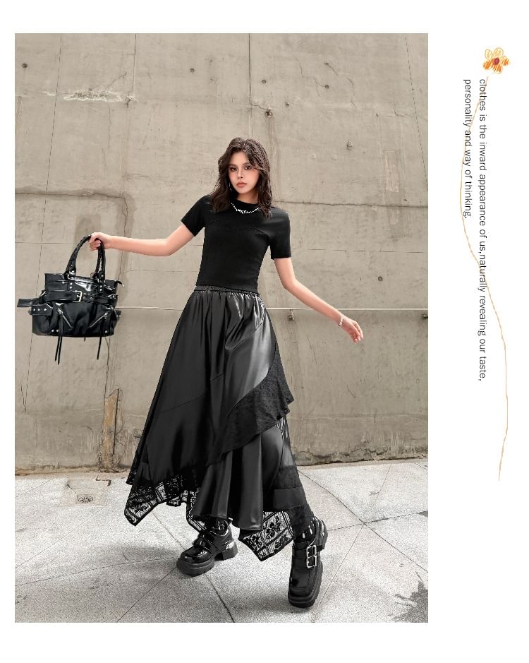 Crewneck Tee with Layered Maxi Skirt