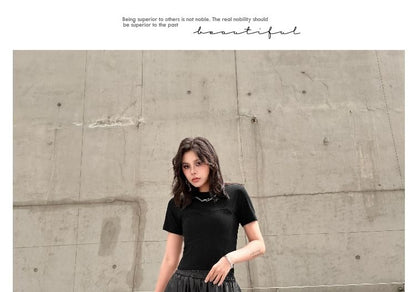 Crewneck Tee with Layered Maxi Skirt