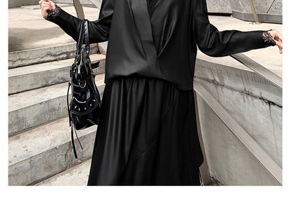 Satin V-Neck Long Sleeve Blouse