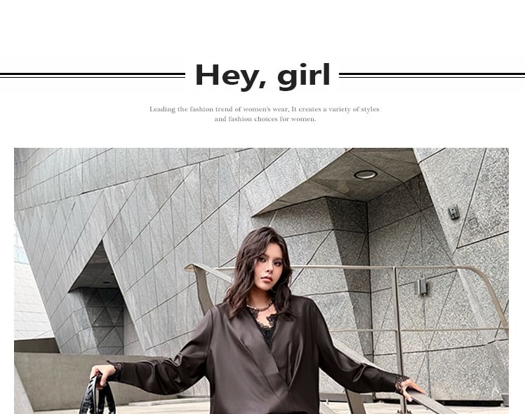 Satin V-Neck Long Sleeve Blouse