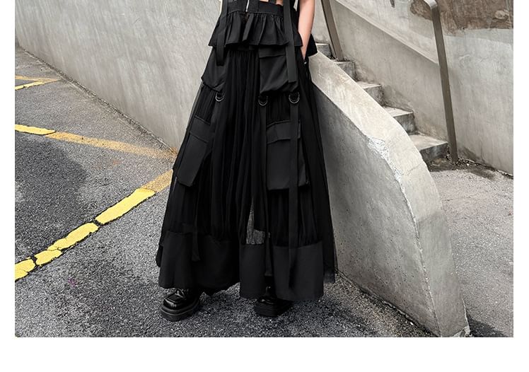 Hooded Crop Zip-Up with Sheer Wide Leg Pants