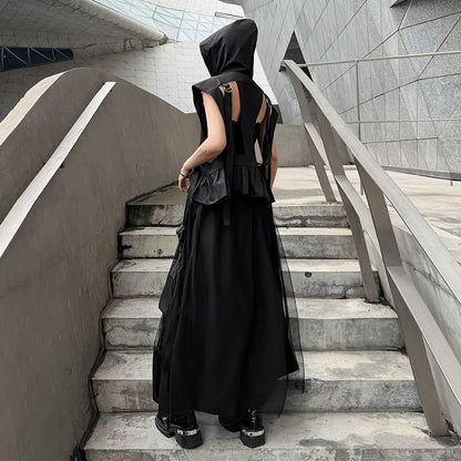 Hooded Crop Zip-Up with Sheer Wide Leg Pants
