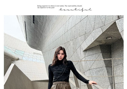 Faux Leather Shorts with Mock Neck Long Sleeve Top