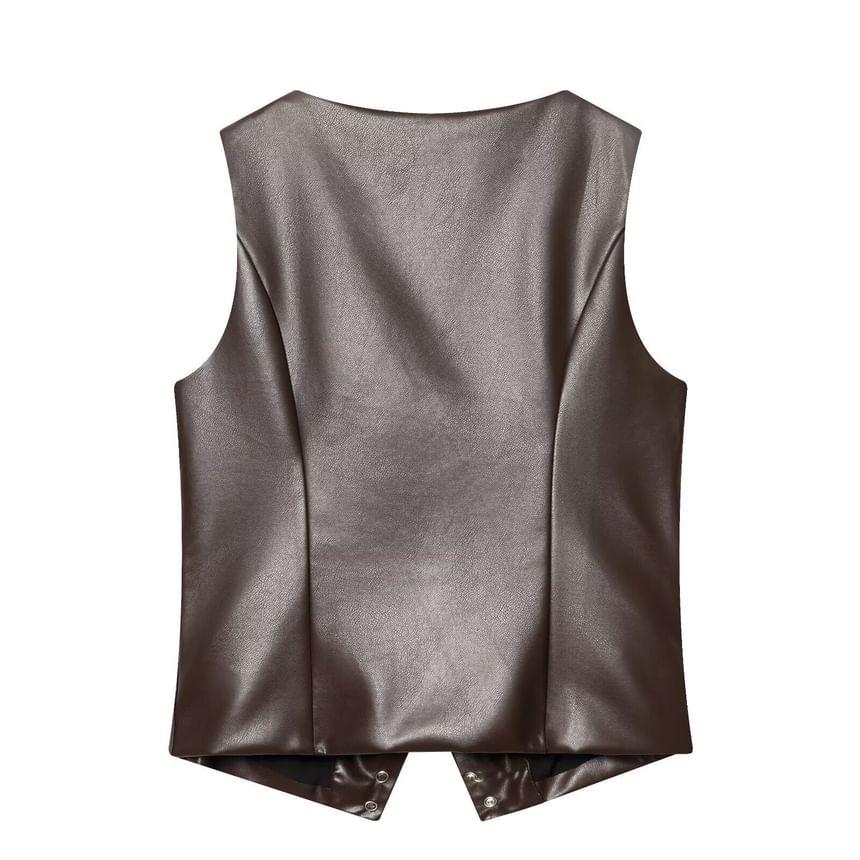 Sleeveless Faux Leather Snap Button Top