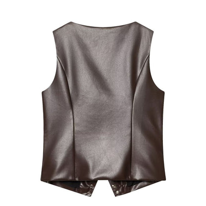 Sleeveless Faux Leather Snap Button Top