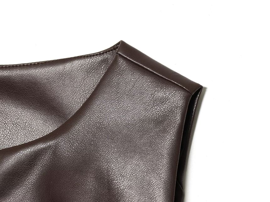 Sleeveless Faux Leather Snap Button Top