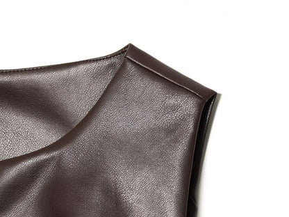 Sleeveless Faux Leather Snap Button Top