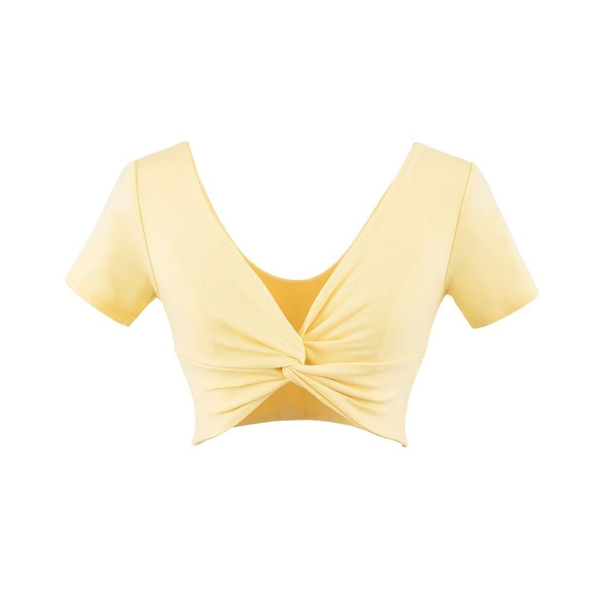 V-Neck Twisted Cropped Tee with Short Sleeves