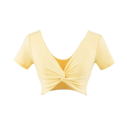 V-Neck Twisted Cropped Tee with Short Sleeves