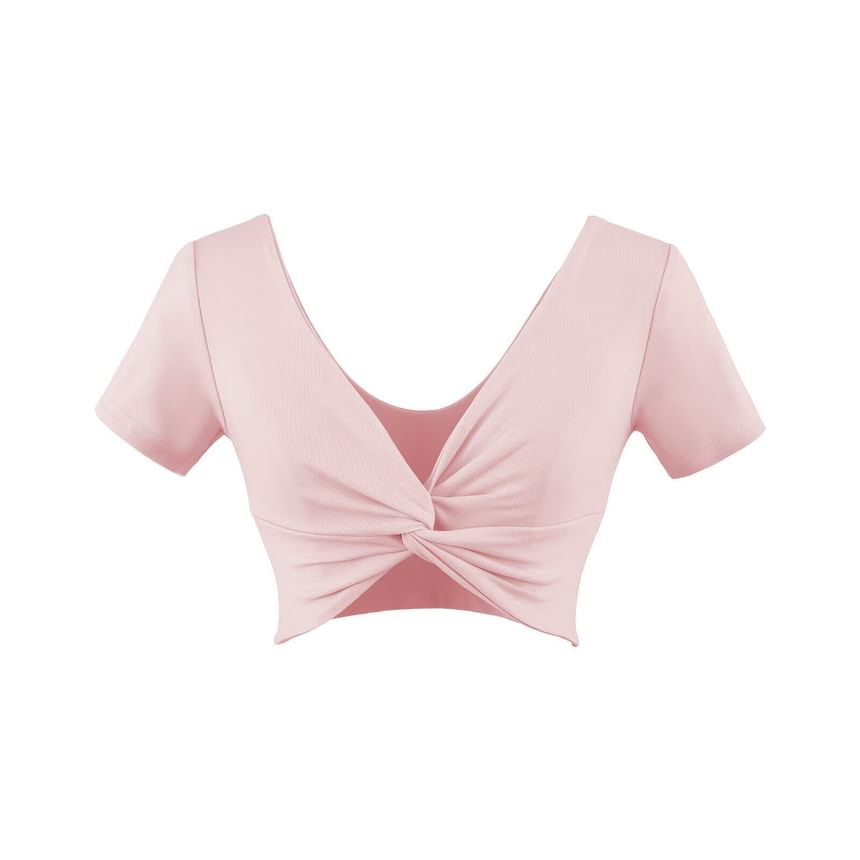 V-Neck Twisted Cropped Tee with Short Sleeves
